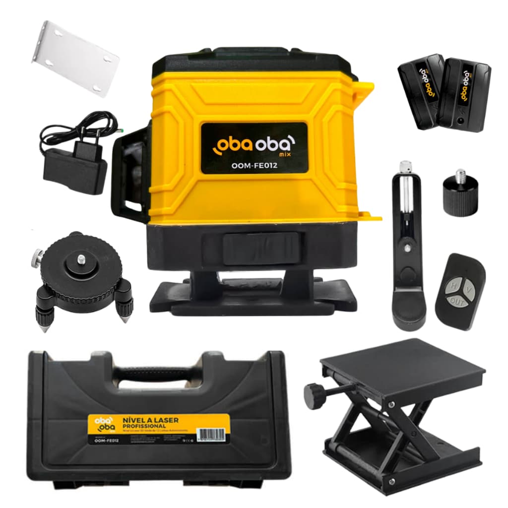 Nível Laser 3D Verde 12 Linhas com Baterias Recarregáveis Bip Sonoro 30 Metros 2 Baterias 2400mAh