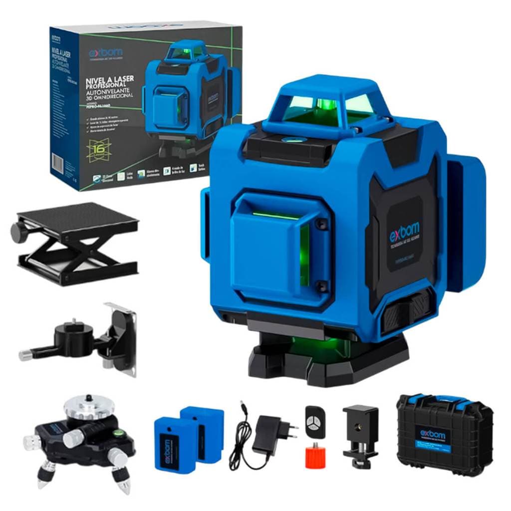 Nível Laser 4D Verde 16 Linhas Recarregável Bivolt 30 Metros Plataforma Elevatória Infravermelho