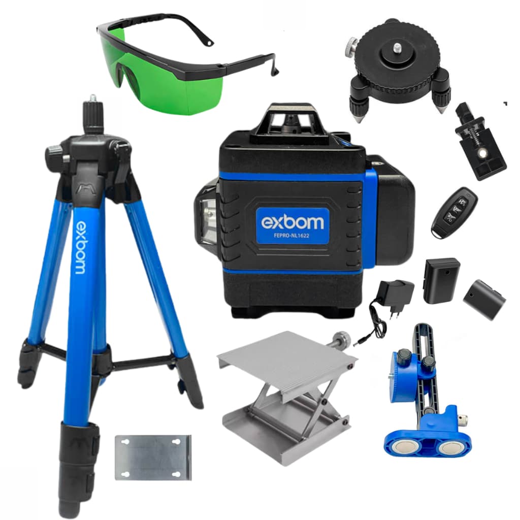 Nível a Laser 4D Verde 16 Linhas Tripé de 80cm Bateria Recarregável Alarme de Desnível Controle
