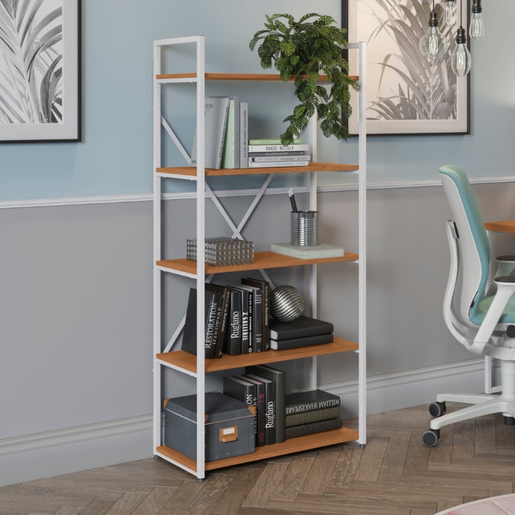 Estante De Livros Estilo Industrial Metal E Madeira Organizador 150x72cm