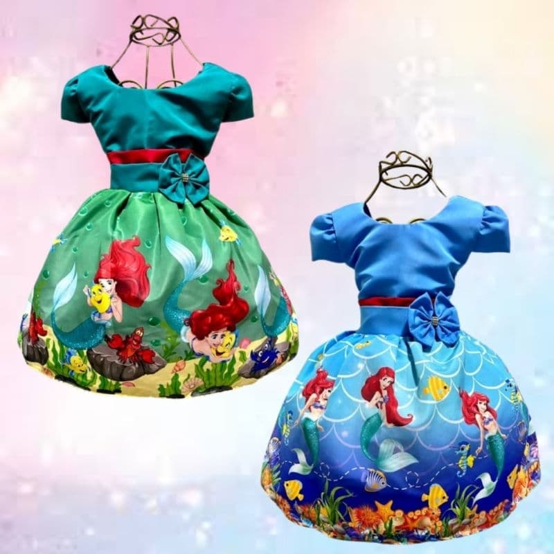 Vestido Princesa Ariel Pequena Sereia Infantil Temático Personagem Festa