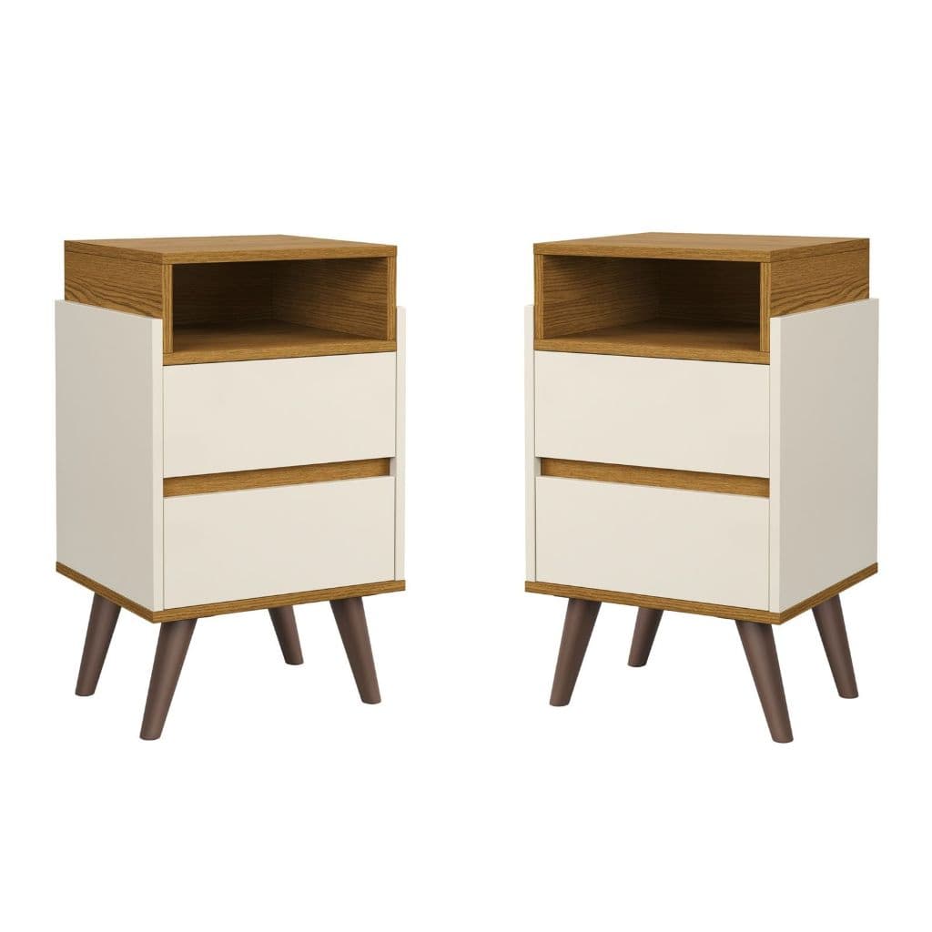 kit Mesa de Cabeceira Verona Luxo Estilo Retro Quarto 2 Gavetas