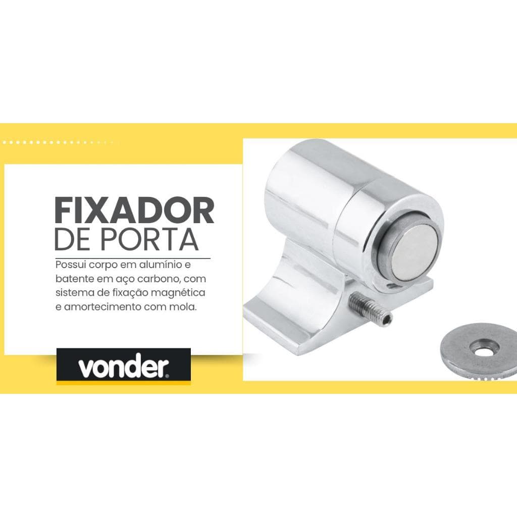 Fixador de Porta Aluminio Cromado FP200 Vonder com Ima de Aço Carbono Fixação Magnética