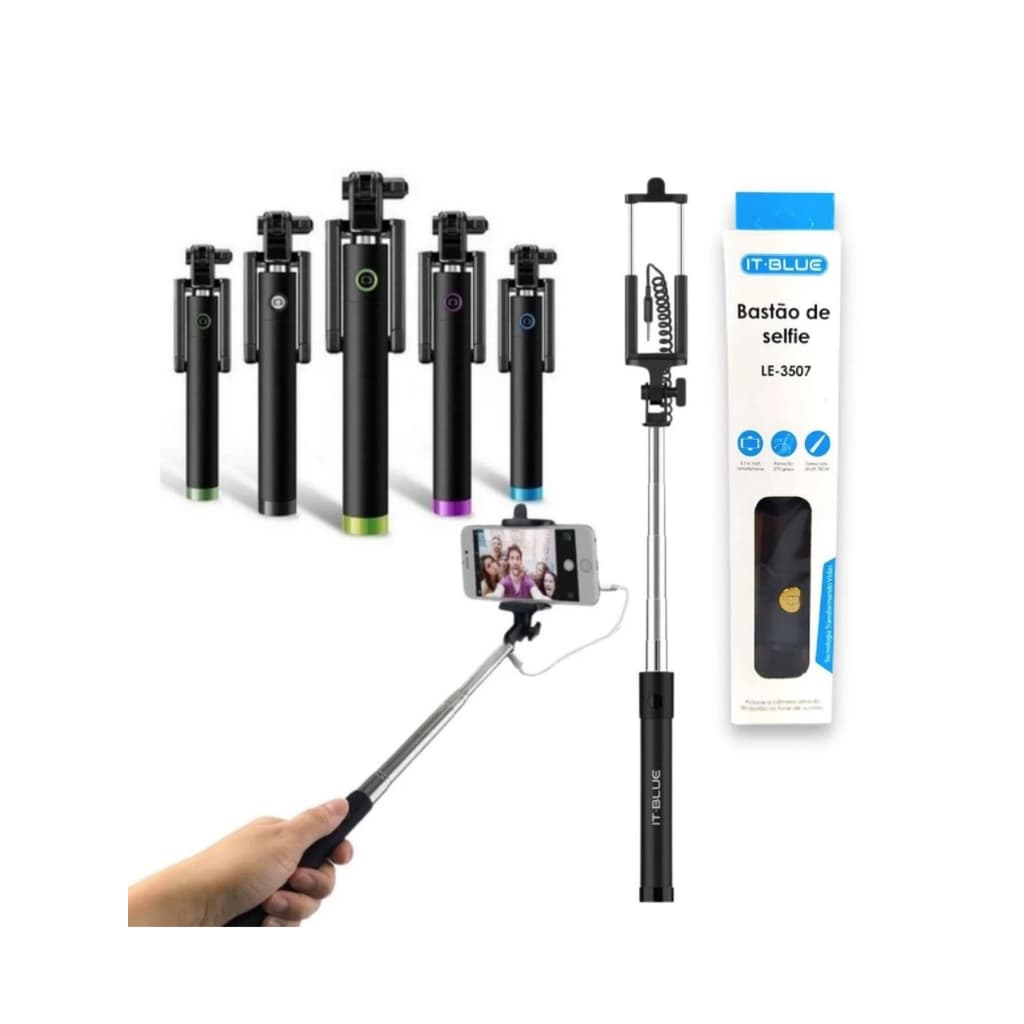 📸 Bastão Selfie Monopod com Fio IT-Blue LE-3507 – Sua selfie, do seu jeito! 💁‍♀️