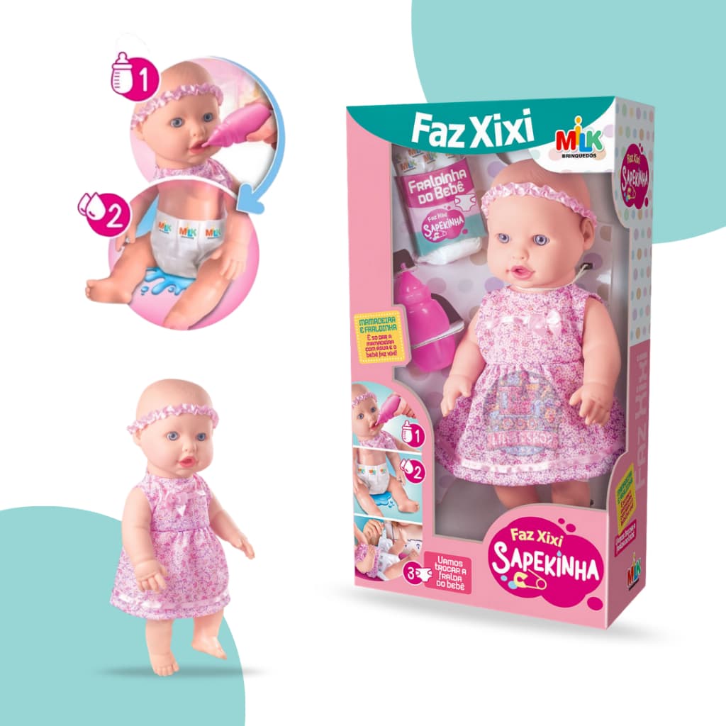 Boneca Sapekinha faz Xixi de Verdade C/Acessorios - Milk Brinquedos