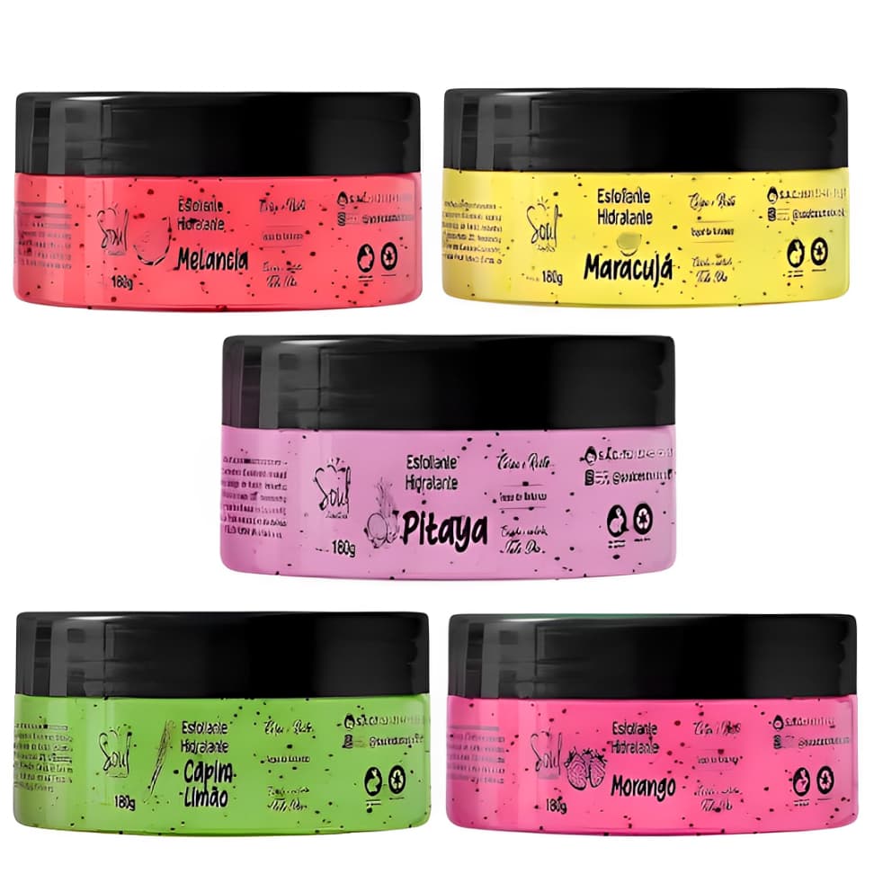 Hidratante Esfoliante Facial Corporal 180G Soul Cosméticos Sabores Melancia, morango, Maracujá, Pitaya