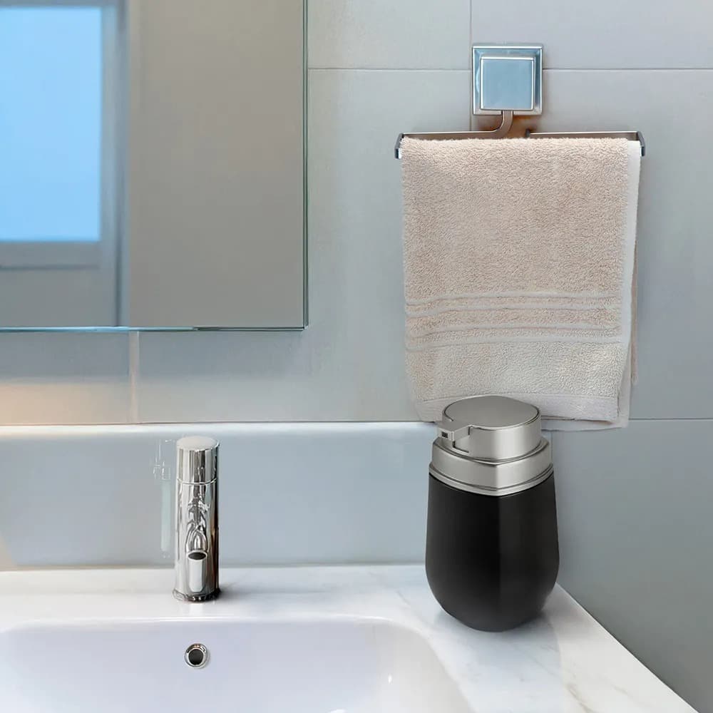 Porta Toalha de Rosto Mão Adesivo 3M Sem Furo Aço Cromado Banheiro Lavabo Não Oxida Arthi