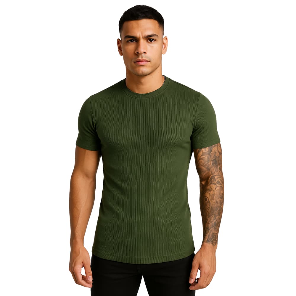 Camiseta Masculina Slim Fit Canelada | Estilo Street | Tecido Premium com Elastano