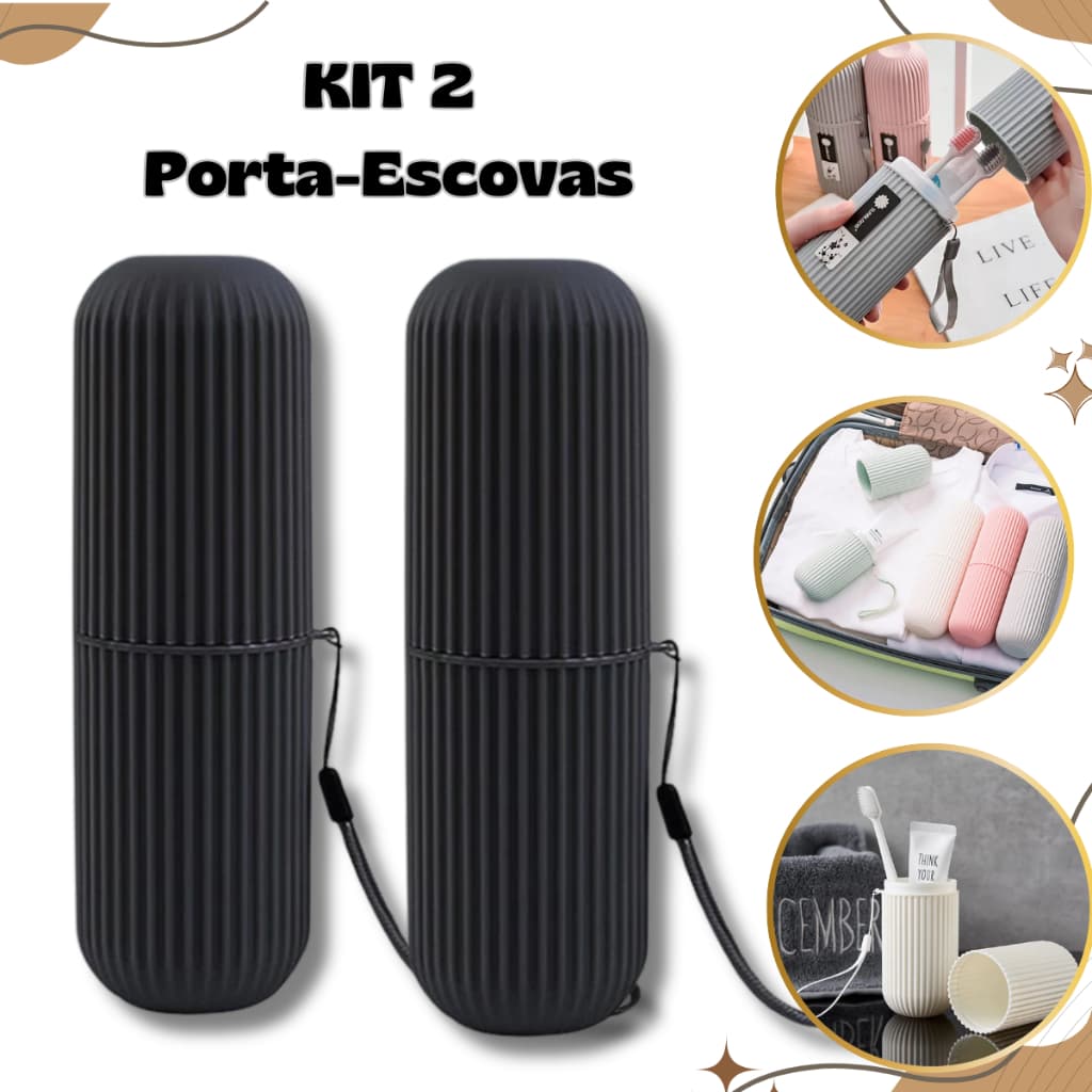 Kit 2 Estojo Porta Escova Dental Acessórios Pasta Viagens  Prático Higiênico