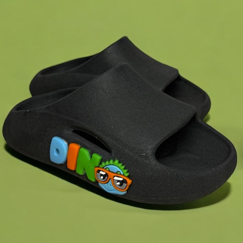 Chinelo Dino Confortável Menino Infantil Babuche Preto Volta As Aulas Criança Original Milu Kids