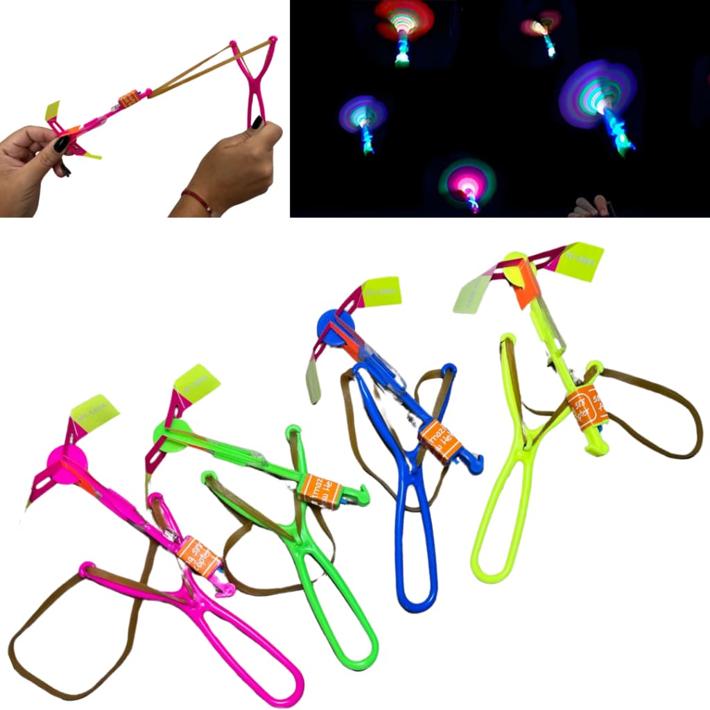 KIT 10-20-30-50 Helicóptero LED Luminoso com Estilingue Brinquedo Voador LED para Crianças e Adultos