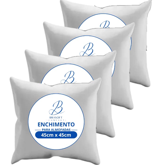 KIT 4 ALMOFADAS BRASOFT 45X45 REFIL ENCHIMENTO EXTRA MACIO ANTIALÉRGICO