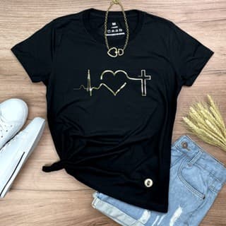 Camiseta Feminina Batimento Coração Gospel Evangélica Estilo Fé Algodão Macio Confortável Leve
