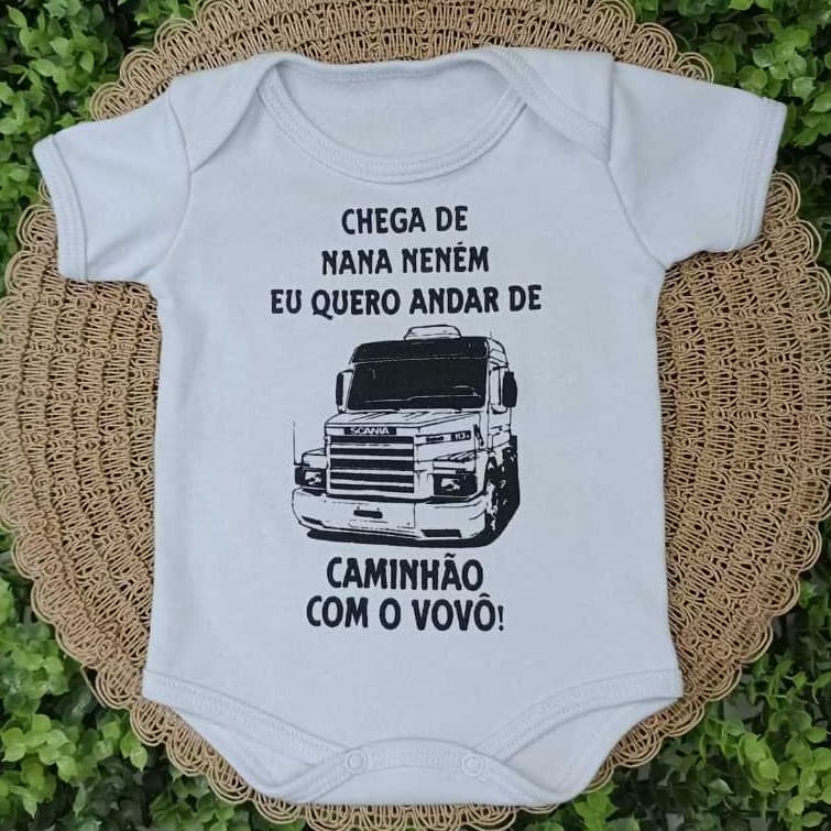 Body Infantil Manga Curta Branco Temático Bebê Frase Divertida100% Suedine