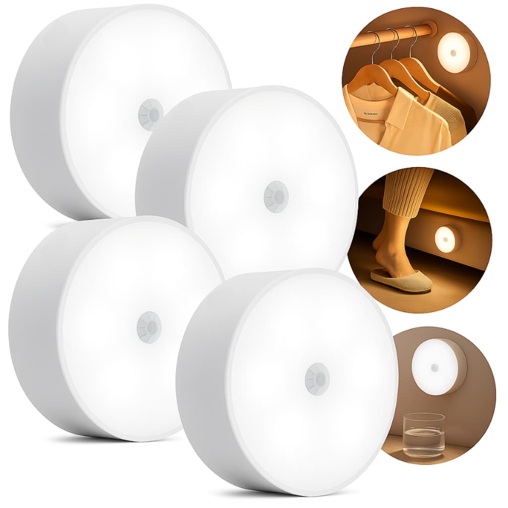 Kit 4 Luminária Lâmpada Led Recarregável Sensor De Presença branco frio