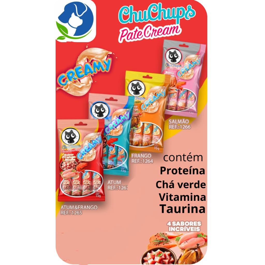 Chuchups Patê Cream para Gatos – Sabor Frango, Atum, Salmão | Petisco Cremoso e Apetitoso
