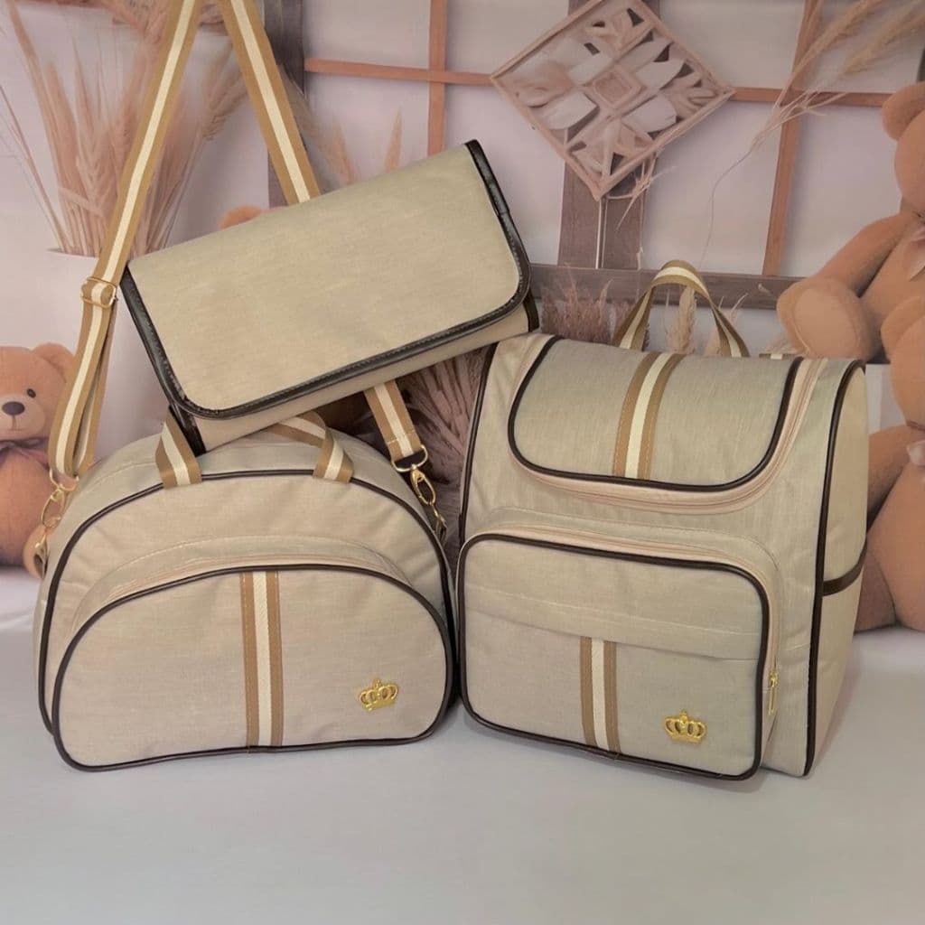 Kit Essencial Clean Bege Maternidade Mochila Bolsa e Trocador