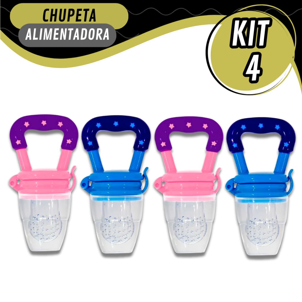 Kit 4 Chupeta Alimentadora Infantil Para Frutas e Crianças Introdução Alimentar de Silicone
