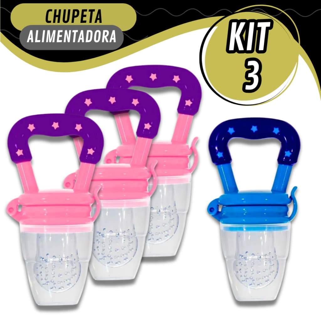 3 Chupeta Alimentadora Para Frutas Introdução Alimentar Com Tampa Higiênica Prática Com Bico De Mamadeira Macio