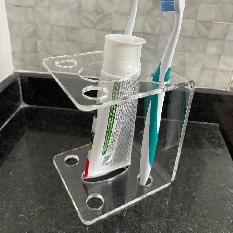 Suporte de Escova de Dente e Creme Dental Acrílico Cristal Incolor