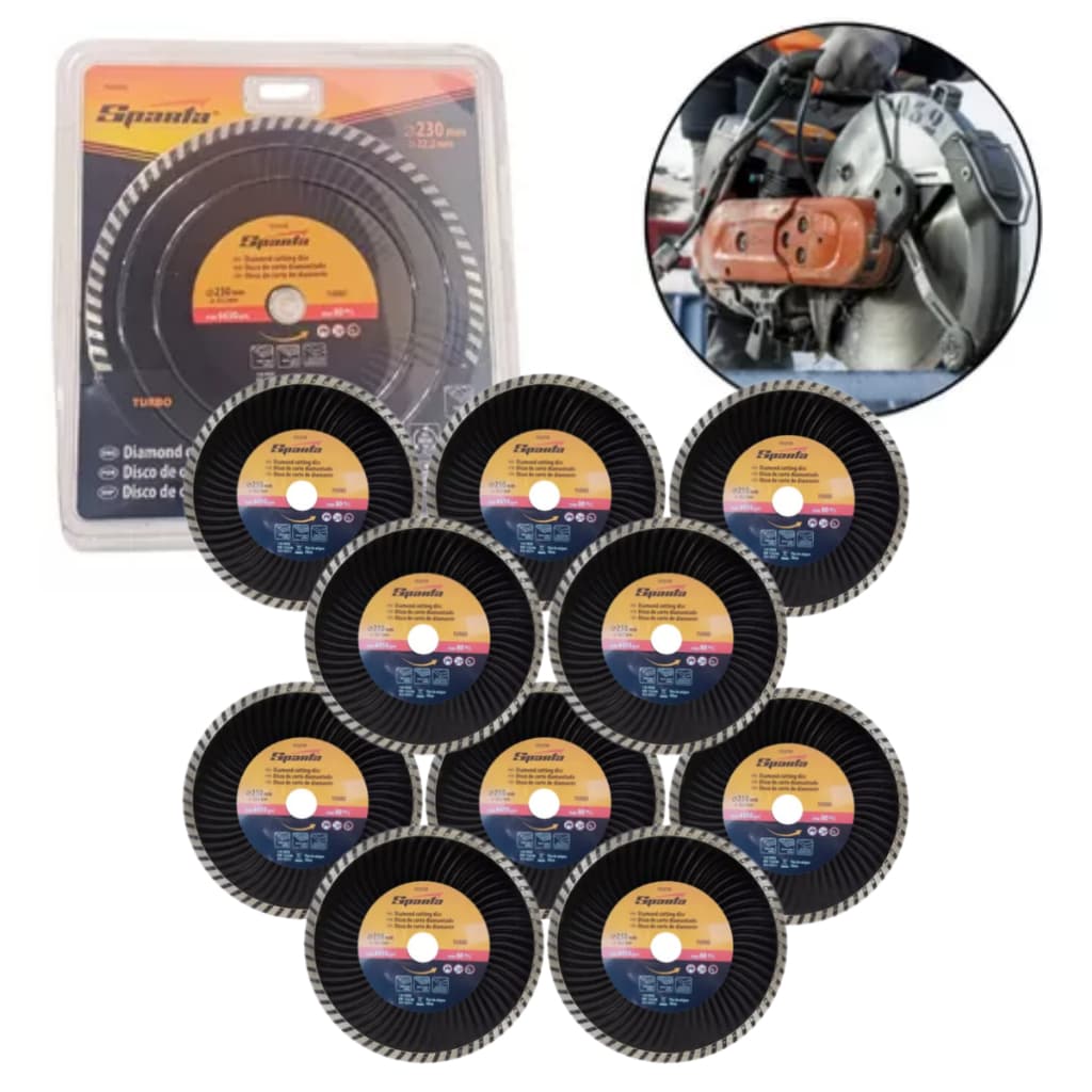 10 Disco de Corte Turbo Diamantado 230 x 22,2mm para Corte Seco Alta Durabilidade Sparta para Cortes