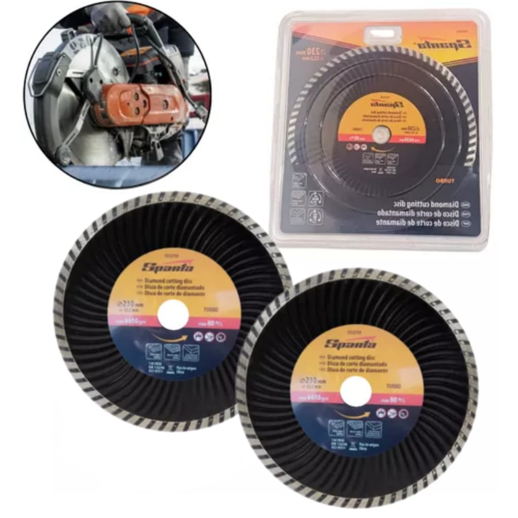 Kit 2 Disco de Corte Turbo Diamantado 230x22,2mm para Corte Seco Alta Performance Sparta para Cortes