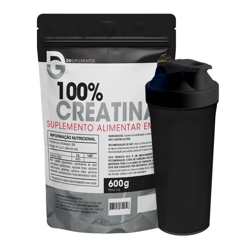 Kit Creatina 100% Pura 600g Dg Labs + Coqueteleira 600ml