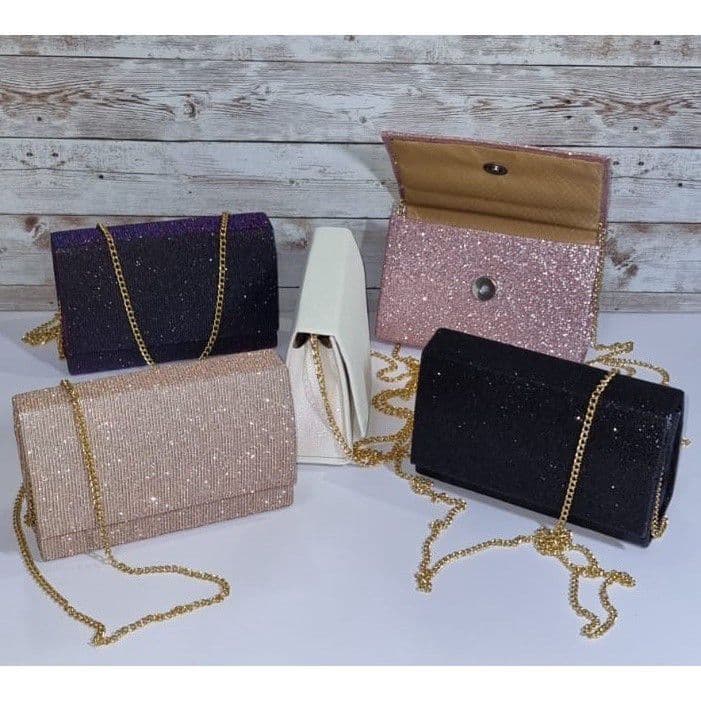 Bolsa Feminina Clutch Bolsinha de Mão com Corrente Transversal Casamento Formatura Festa Balada Baile Couro Brilho