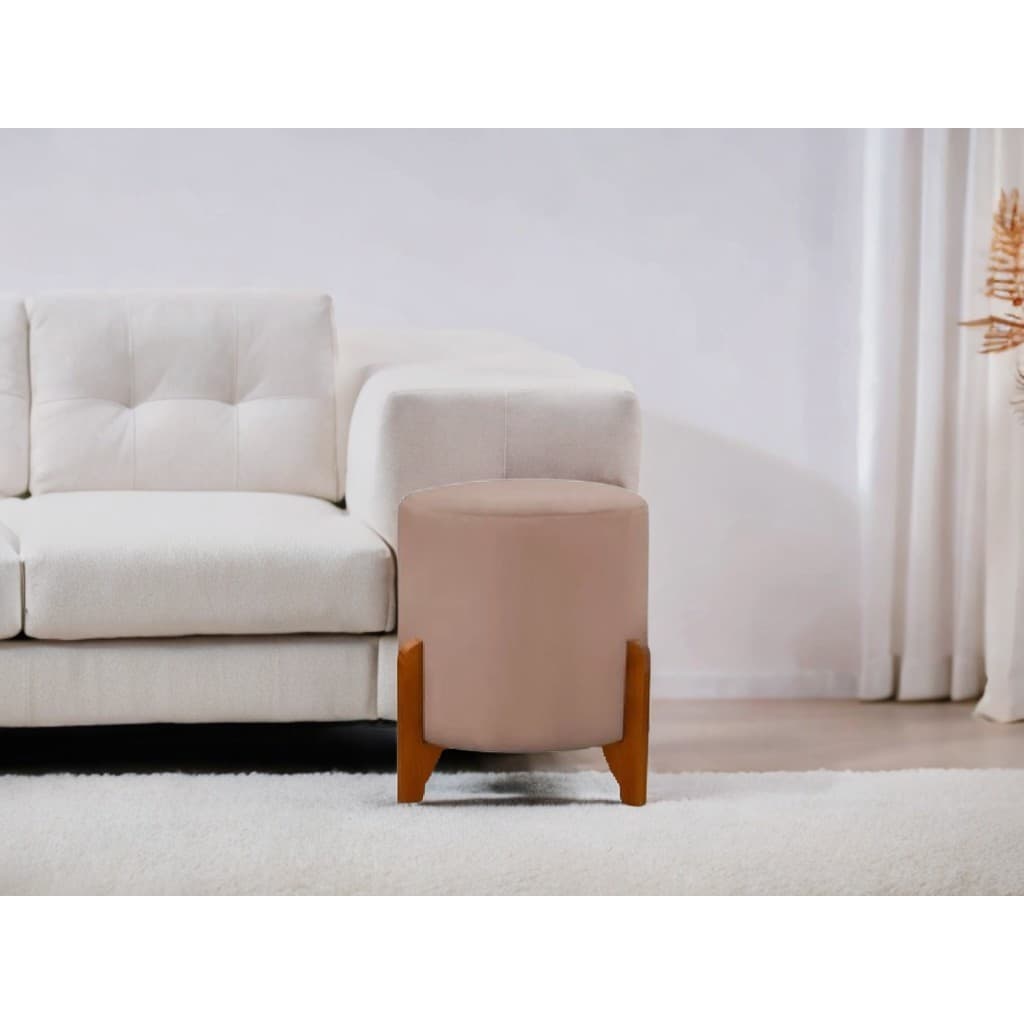Puff Gold com Pés de Madeira – Elegância e Conforto para Seu Ambiente
