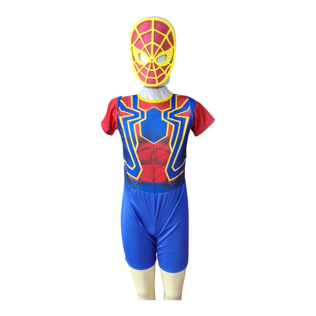 Fantasia Infantil Homem Aranha Amarelo - Macacão Curto + Máscara EVA - Super Herói