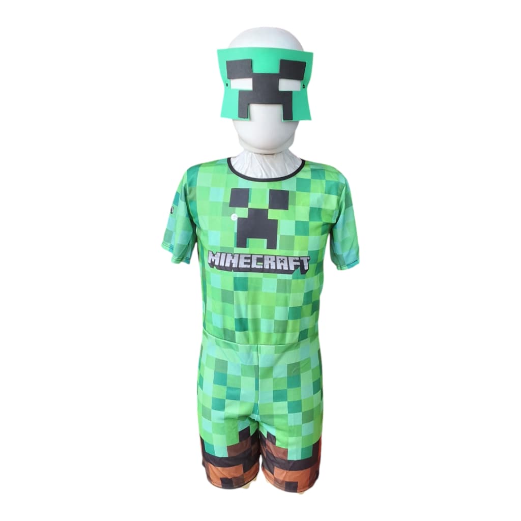Fantasia Infantil Minecraft - Macacão Curto + Máscara em EVA - Pronta Entrega