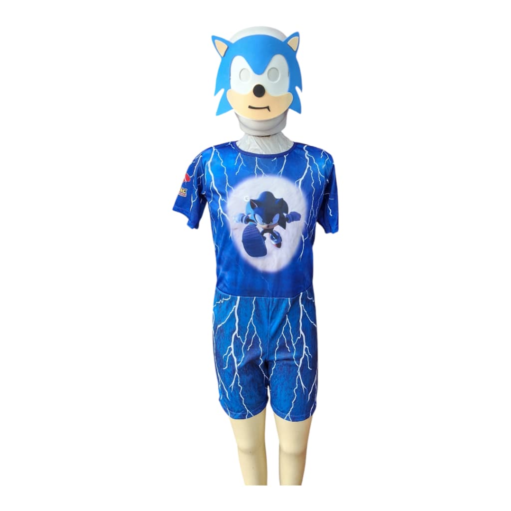 Fantasia Infantil Sonic / Macacão Curto +Máscara em EVA / Pronta Entrega