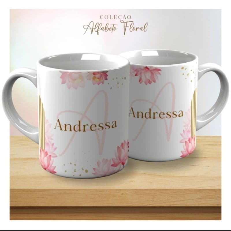 Caneca Personalizada Alfabeto Floral Vários Modelos
