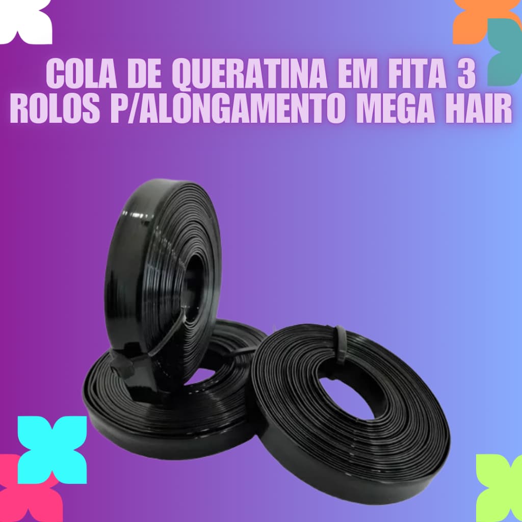 Cola Queratina Fita K Transparente Ou Preta Mega Hair 4 UNIDADES!!