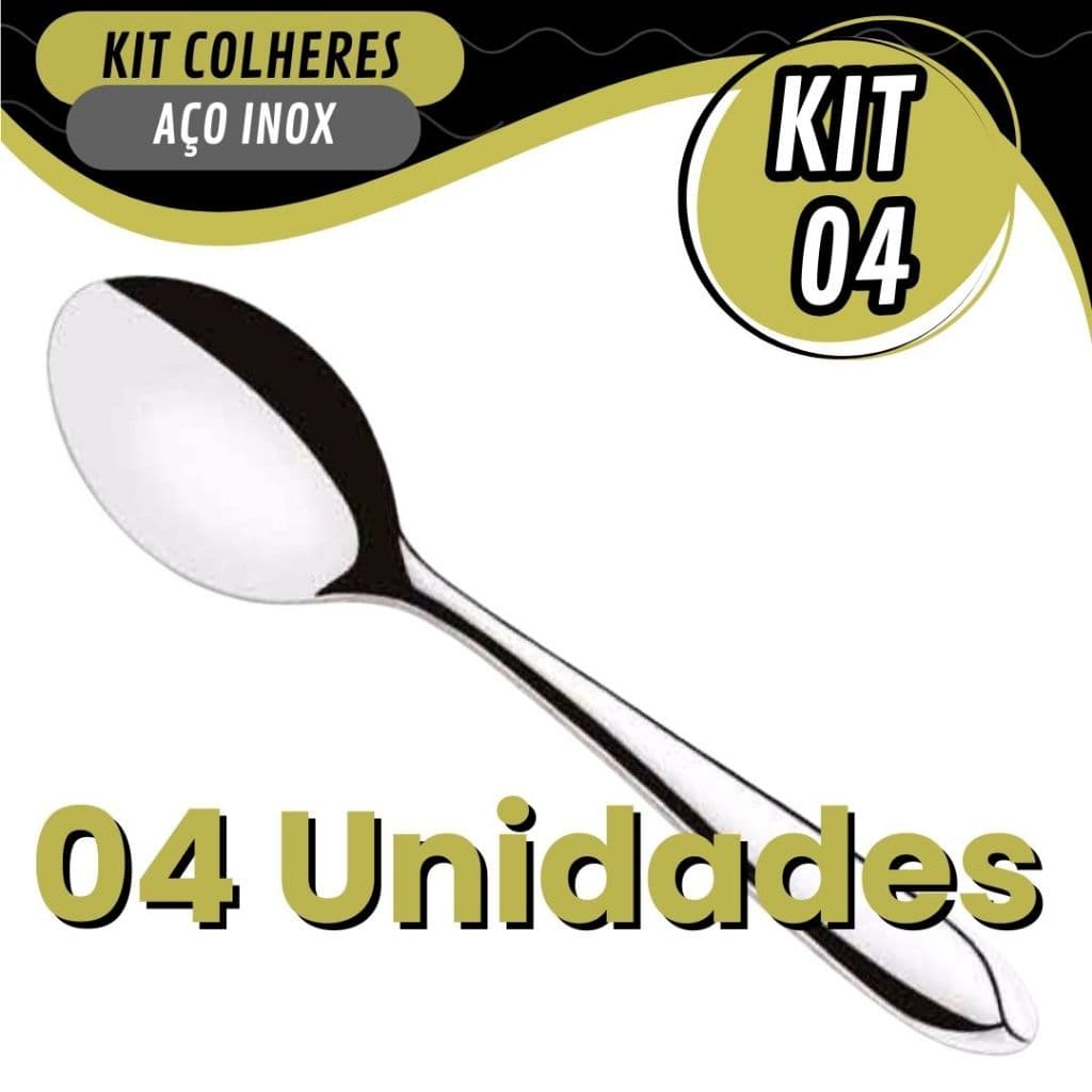 Kit 04 Colher De Mesa e Sopa Talher Brilhante Lindo e Inox Premium
