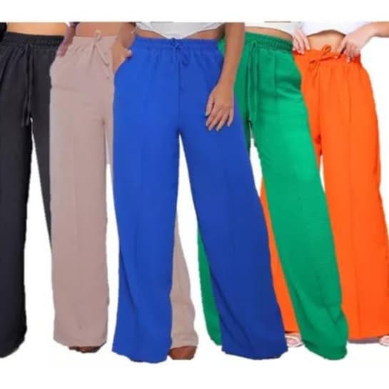 Calça Feminina Pantalona Tecido Duna Cintura Com Elastano