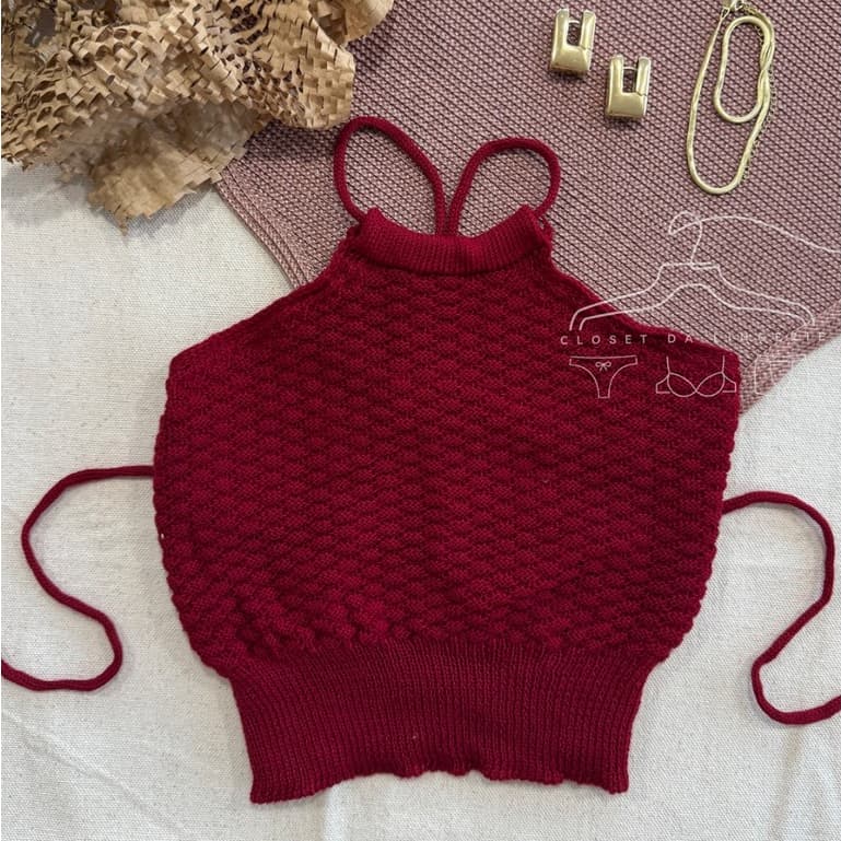 Kit 5 Cropped Tricot Frente Unica Gola Alta Costa Nua Amarração Blusinha Moda Feminina Blogueirinha