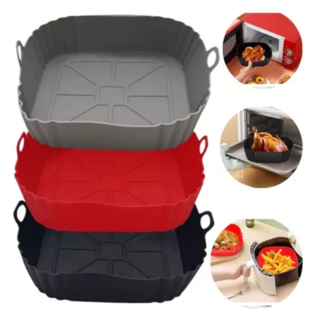 Formas de Silicone Quadrada Antiaderente Air Fryer Forno Assadeira Fritadeira Elétrica Vermelha Cinza Preta 230°C