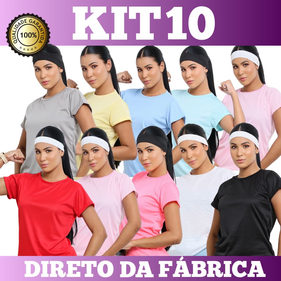Kit 10 Blusa Feminina Camiseta Lisa Básica Políester Camisa Baby Look Blusas