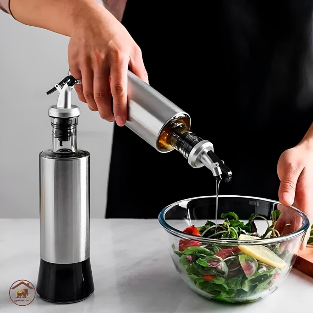 Kit Galheteiro Porta Azeite Vinagre de Vidro e Aço Inox com Dosador 300ML