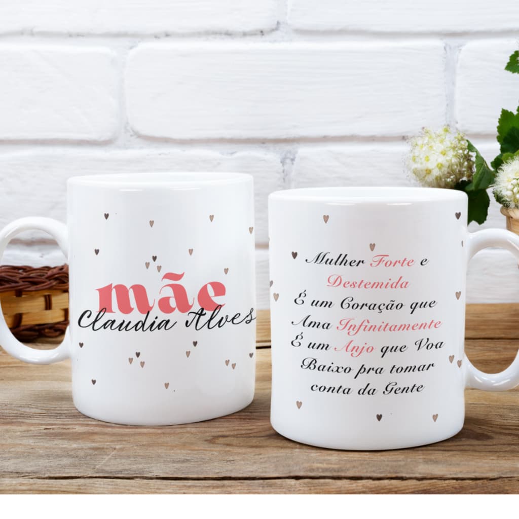 Caneca Dia das Mães Personalizada Mãe Presente Nome Mae Aniversario