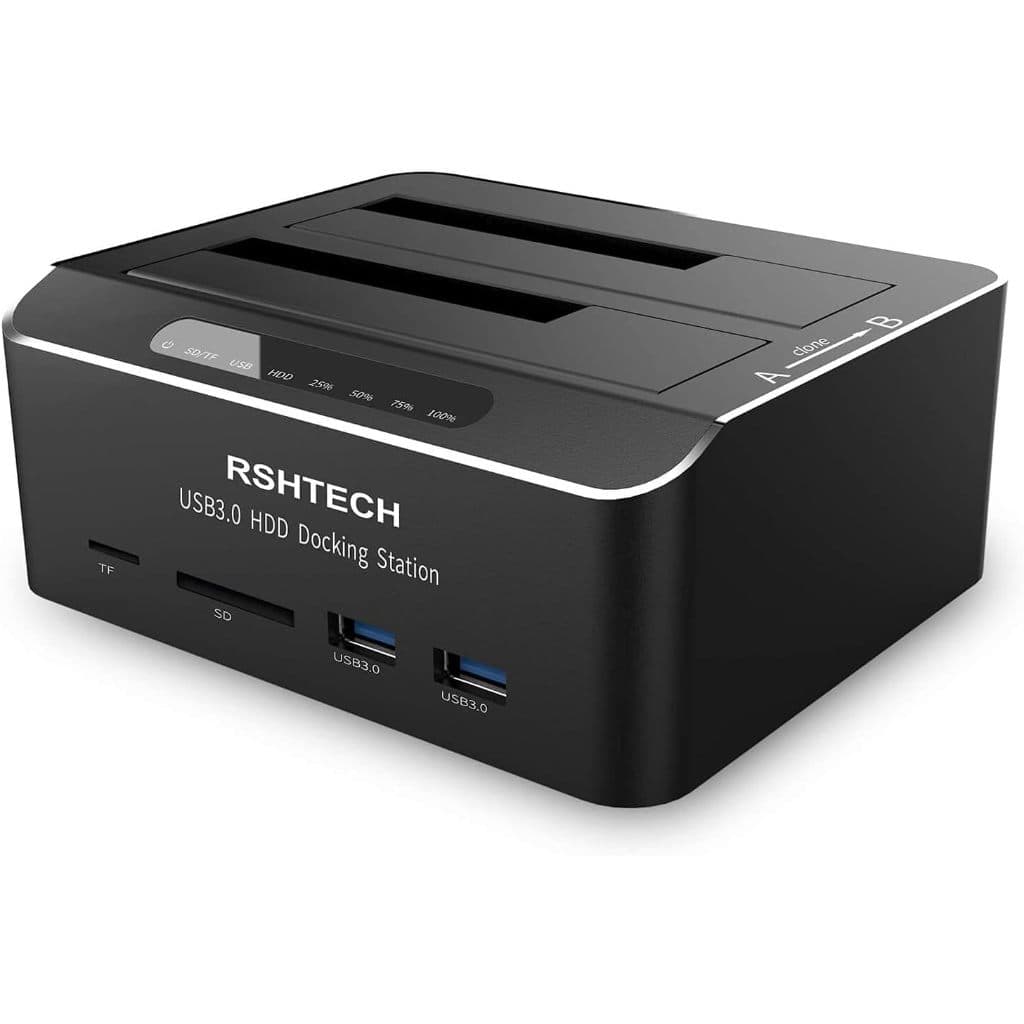 Dock Station 2 Baias HD/SSD 2,5 e 3,5 2X16TB com leitor de cartão SD/Micro SD