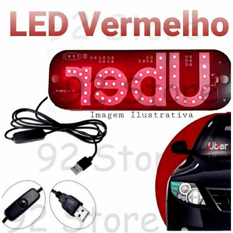 Placa Letreiro Led Vermelho Carro Motorista Aplicativo App U-ber 99