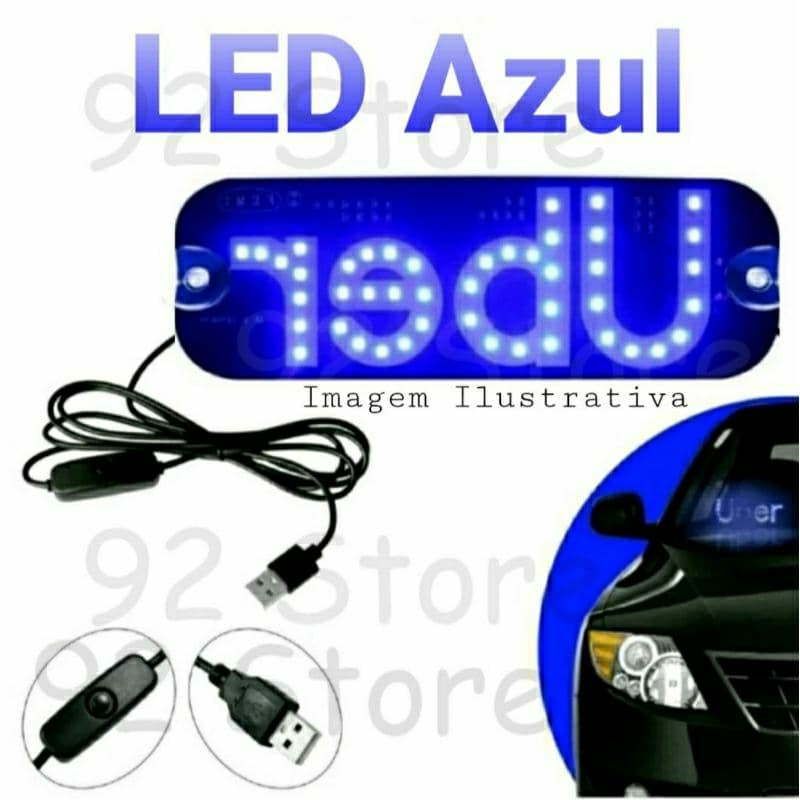 Placa Letreiro Led Azul Carro Motorista Aplicativo App U-ber 99
