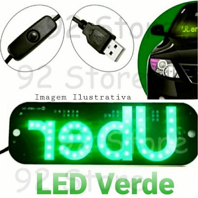 Placa Letreiro Led Verde Carro Motorista Aplicativo App U-ber 99