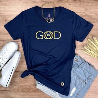 Camiseta Feminina Azul God is Good Algodão Premium Gospel Cristã Evangélica Fé e Estilo Casual