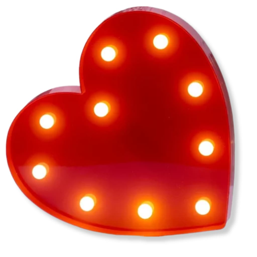 Abajur Luminária Coração LED 16x16 cm Dia dos namorados romântico dia das mães Luz a pilhas