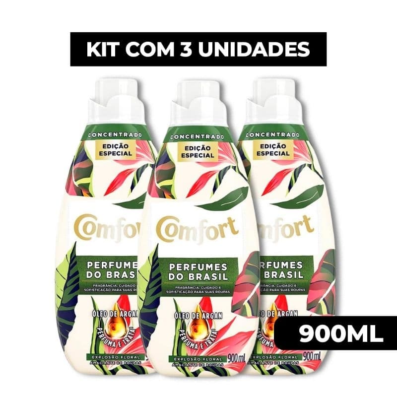 Lançamento Comfort Amaciante Concentrado Perfumes do Brasil 900ml kit com 3 unidades