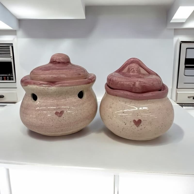 Kit Saleiro e Porta Alho P em Ceramica Pintado a Mão