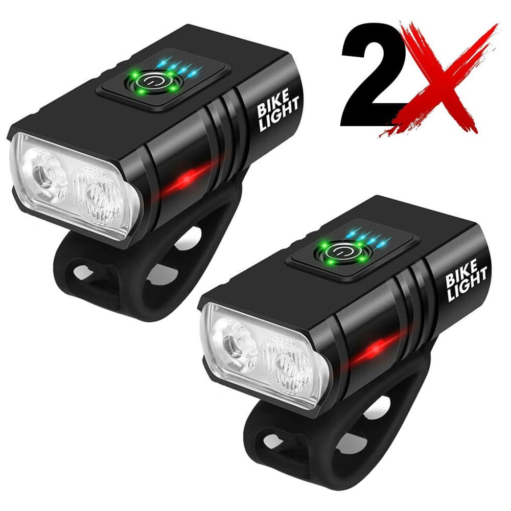 2 Lanterna Com Visor Farol Bike 2 Led Bicicleta Usb Recarregável